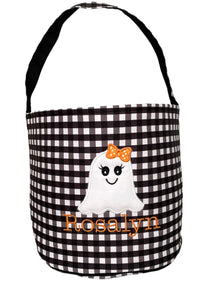 Black Gingham Custom Halloween Trick or Treat Candy Bag