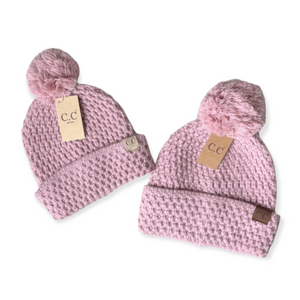 Mommy and Me Matching Bee Knit Stitch Pom CC Beanie Hats