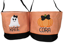 Load image into Gallery viewer, Orange Stripe Custom Halloween Trick or Treat Candy Bag