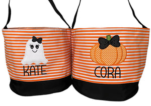 Orange Stripe Custom Halloween Trick or Treat Candy Bag