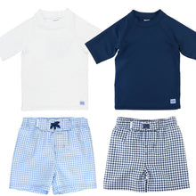 Load image into Gallery viewer, Navy Blue Gingham Swim Trunks