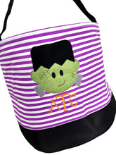 Load image into Gallery viewer, Purple Stripe Custom Halloween Trick or Treat Candy Bag