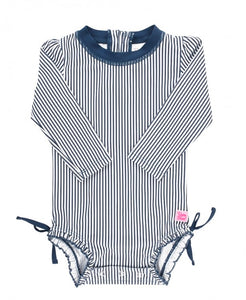 Navy Stripe One Piece Rash Guard Swimsuit