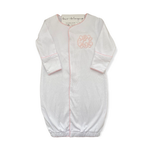 Monogrammed Baby Picot Trim Gown with Fold-Over Cuffs