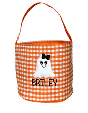 Load image into Gallery viewer, Orange Gingham Custom Halloween Trick or Treat Candy Bag