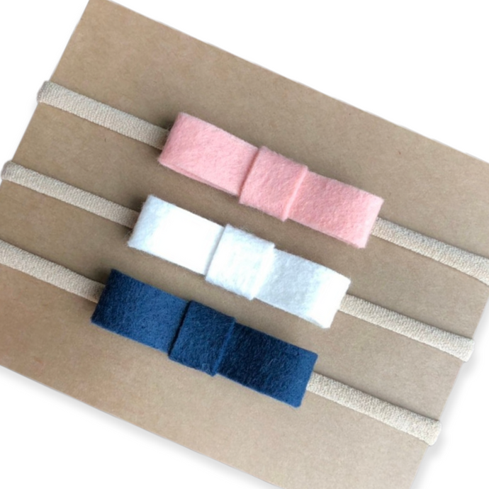 Petite Simple Felt Bow Pack of 3, Choose your colors