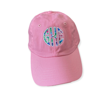 Load image into Gallery viewer, Custom Applique Circle Monogram Youth or Adult Baseball Hat