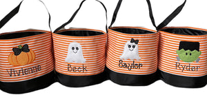 Orange Stripe Custom Halloween Trick or Treat Candy Bag