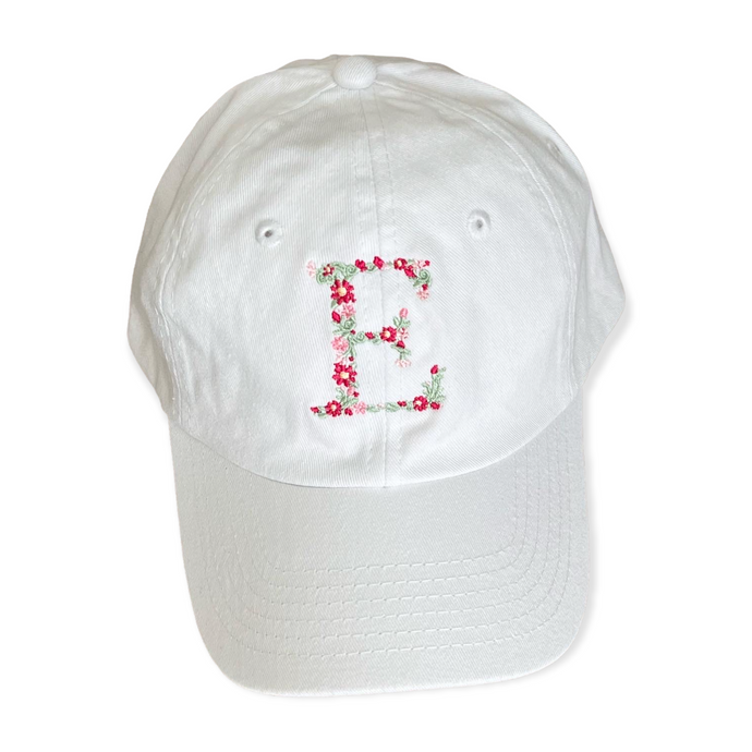 Floral Initial White Baseball Hat