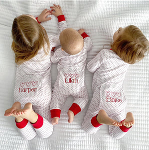 Monogrammed Red Dot//Striped Drop Seat Pajamas