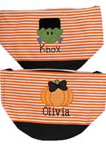 Load image into Gallery viewer, Orange Stripe Custom Halloween Trick or Treat Candy Bag