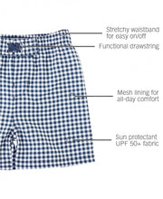 Load image into Gallery viewer, Navy Blue Gingham Swim Trunks