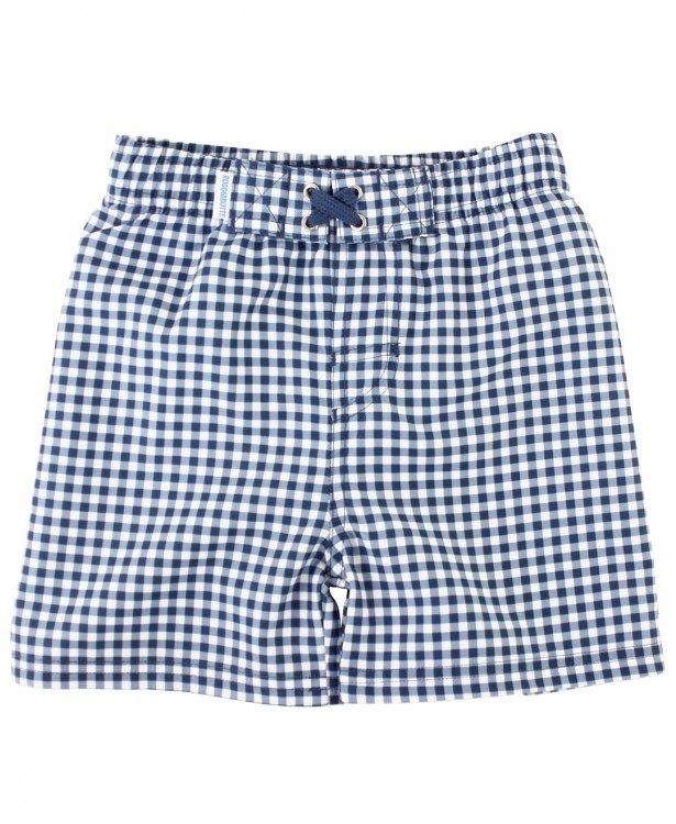 Navy Blue Gingham Swim Trunks