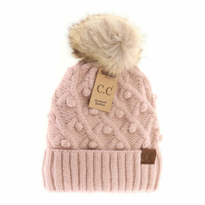 Adult Bobble Knit Fur Pom C.C Beanie