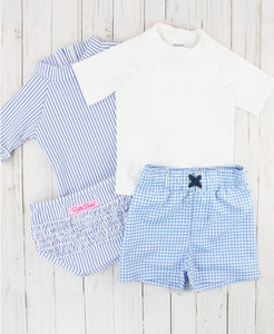 Cornflower Blue Gingham Swim Trunks